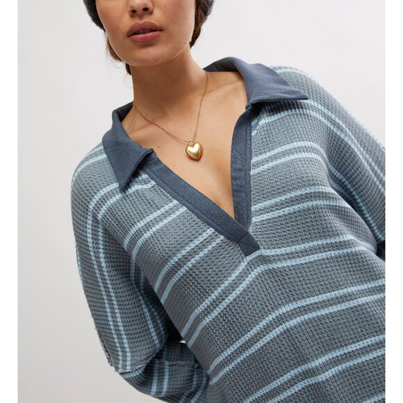 FREE PEOPLE We The Free Striped Travis Polo / Heather Grey Combo - Picture 4 of 6